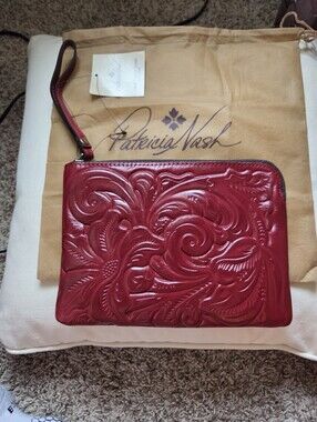 Patricia Nash Embossed Leather Wristlet Clutch - Deep Red